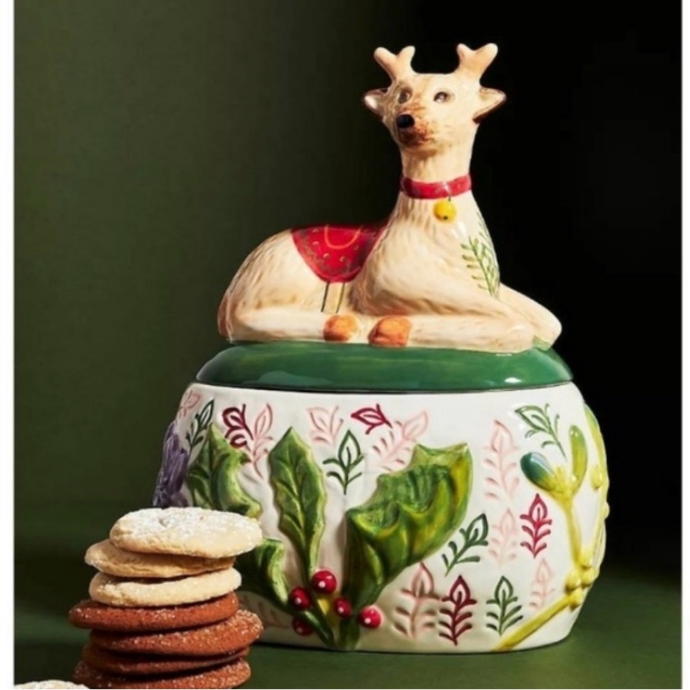 ANTHROPOLOGIE Nathalie Lete Christmas Reindeer Cookie Jar